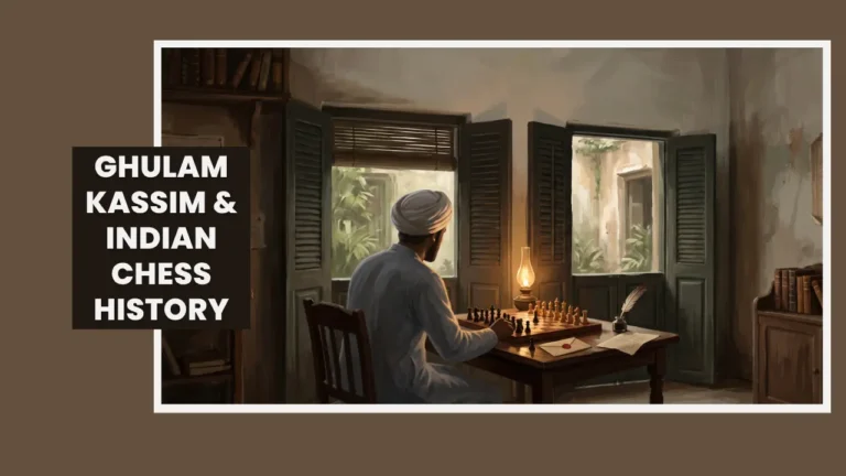 Ai generated illustration of Ghulam Kassim playing chess by candlelight in a colonial-era Madras study