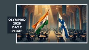 Illustration of the Indian flag flying high beside Finland's flag inside a packed tournament, with the text on the image: Chess Olympiad 2026 Day 2 Recap