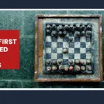 An antique marble chess set on green stone, representing India's one of the early recorded chess players, Mahesh Chandra Bannerjee