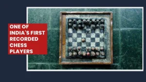 An antique marble chess set on green stone, representing India's one of the early recorded chess players, Mahesh Chandra Bannerjee