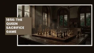 AI-generated illustration of a 19th-century chessboard mid-game in a colonial-era Calcutta room, evoking the 1856 Cochrane vs. Ghatak game