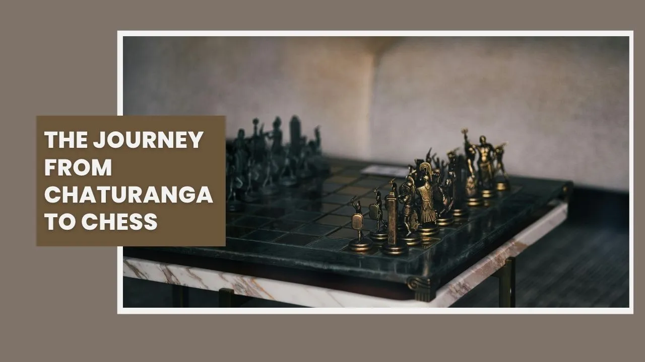 Decorative chess set representing the journey from chaturanga to modern chess