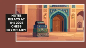 An Illustration representing hotel delays at the 2026 Samarkand Chess Olympiad