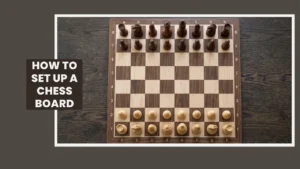 Wooden chess board showing how to set up a chess board correctly, with a light square at the bottom right