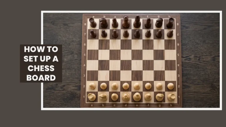 Wooden chess board showing how to set up a chess board correctly, with a light square at the bottom right