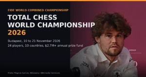 Total Chess World Championship 2026 featured banner, Magnus Carlsen ahead of the Budapest event in Budapest, 10 to 21 November 2026