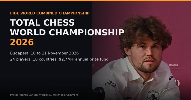 Total Chess World Championship 2026 featured banner, Magnus Carlsen ahead of the Budapest event in Budapest, 10 to 21 November 2026